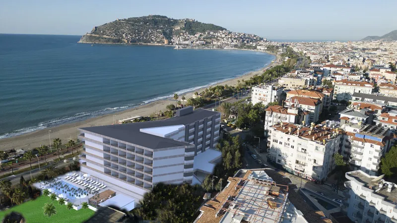 Panoramski pogled na hotel Elysee Rive in obalo Alanye